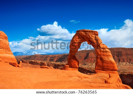 Utah's famous Delicate Arch in Arches National Park. Royalty-Free Stock Photo #76263565