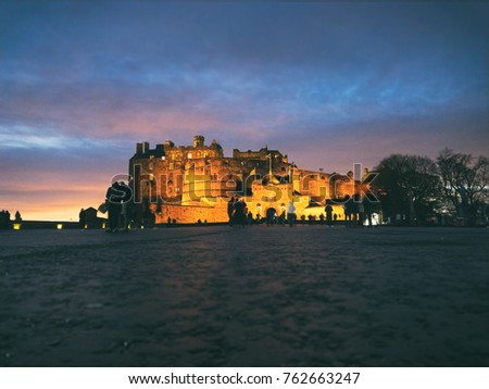 Edinburgh Castle esplanade at dusk. SCotland, UK