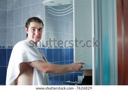 Morning background: a man in a bathroom
