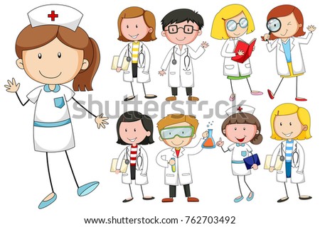 Nurses and doctors on white background illustration