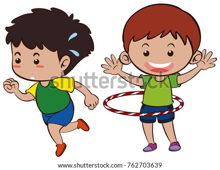 Two boys running and hulahooping illustration