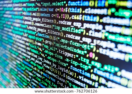 Hacker breaching net security. SEO optimization. Programming code on computer screen. Notebook closeup photo. Writing programming code on laptop. Big data database app. IT coding on monitor screen. 
