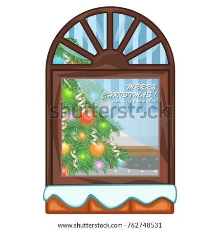 Window with christmas tree vector illustration