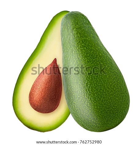 avocado cut in half, seed, clipping path, isolated on white background, full depth of field, high quality