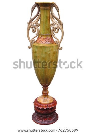 Beautiful brown wooden vase isolated over white background