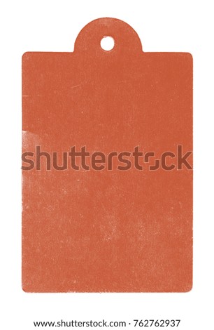 blank orange cardboard tag isolated on white