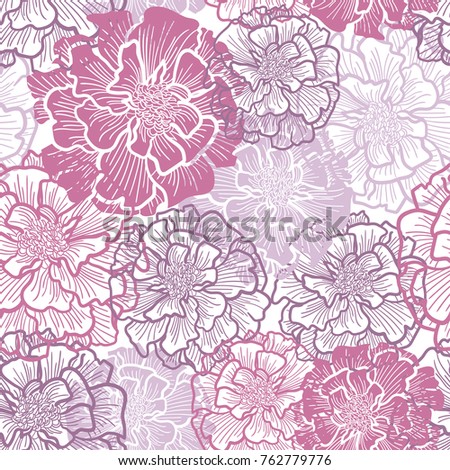 Vector seamless pattern with abstract hand drawn blooming flowers