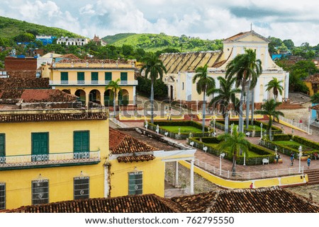 View to the Plaza Mayor in the center of Trinidad, Cuba.