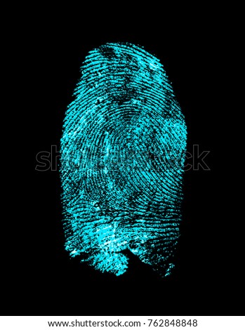 Fingerprint on black background. Fingerprint with ultraviolet lamp.