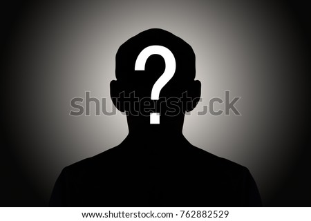 silhouette male on gradient background with white question mark Royalty-Free Stock Photo #762882529
