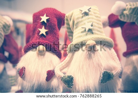 christmas elves toys, handmade soft leprechauns (picture vintage effect)