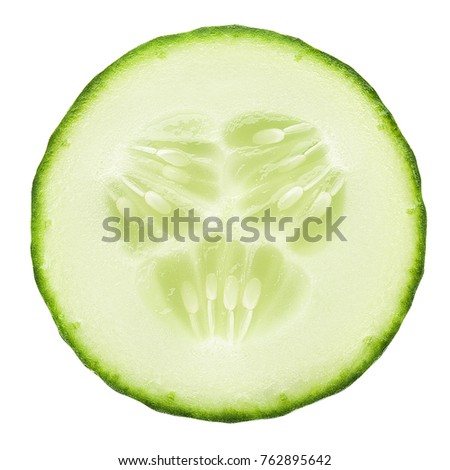 fresh juicy slice cucumber on white background, isolated, clipping path Royalty-Free Stock Photo #762895642