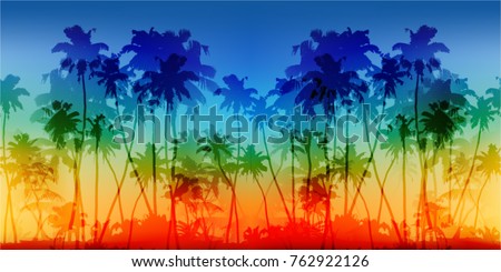 Rainbow colors palms silhouettes vector vintage seamless background