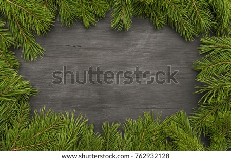 Christmas or fir backgrounds. Wooden background with fir-tree on the edge.