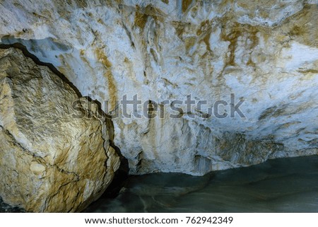 A colorful view of the ice cave in the glacier in slovakia underground