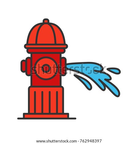 Fire hydrant gushing water color icon. Fireplug. Isolated vector illustration