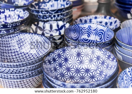 Japanese porcelain pottery blue and white Royalty-Free Stock Photo #762952180