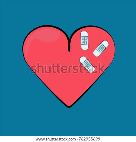 broken heart glued with plaster with a wound Royalty-Free Stock Photo #762955699