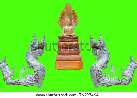 Naga,King dragon statue isolated on white background.