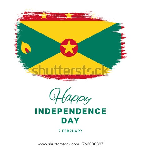 happy independence day of grenada banner layout design with text and national flag in shape of brush stroke on a white background