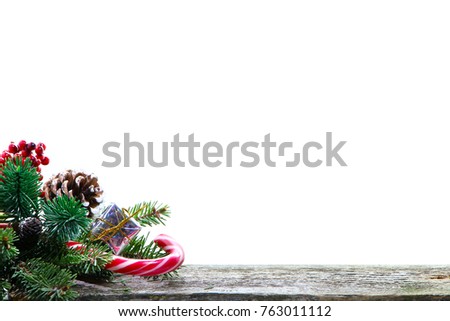 Christmas background with place for your text, photos. Layout for your work, New Year's style, white background, accessories with holly berry elements.