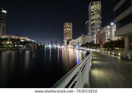 Tampa Florida night skyline skywalk in the Fall