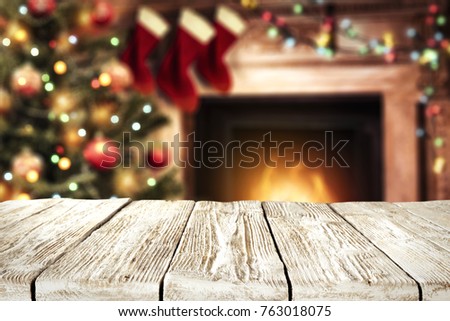 table background and fireplace with christmas tree 
