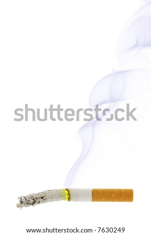 Cigarette stub and smoke isolated over white background