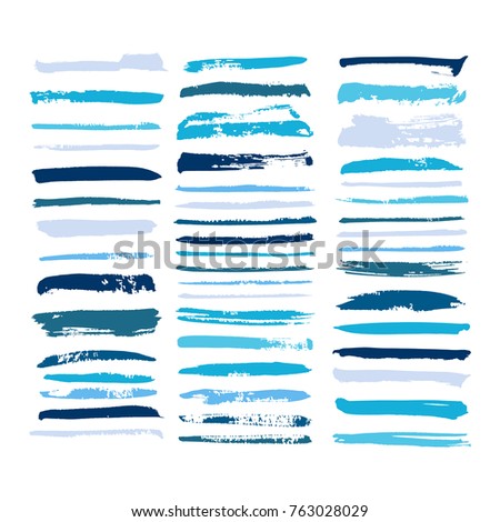blue vector brush strokes of paint on white background 