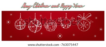 Illustration Hand Drawn Sketch of Various Style of Lovely Christmas Balls or Christmas Ornaments Hanging on The Air, One of The Most Often Seen Symbols of Christmas. 