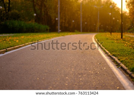The way in the park with tree for exercise and relax, the background is blurred