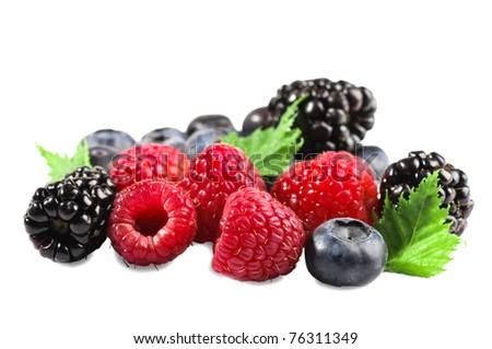 The strawberry a raspberry a bilberry a blackberry isolated on a white background