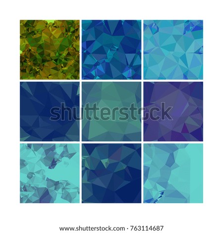 Set of low poly mosaic backgrounds. Template design, list, front page, brochure layout, banner, idea, cover, print, flyer, book, blank, card, sheet. Copy space. Vector clip art.