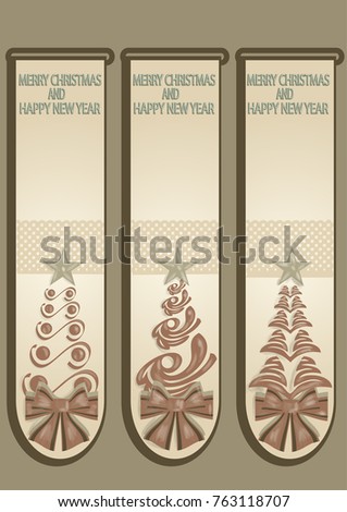  Banners with abstract Christmas trees and gold stars