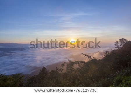 sunsrt at Samer dao mountain at Nan, Thailand