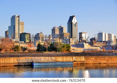 HDR Image of Lachine Canal and Montreal Skyline early in the morning.