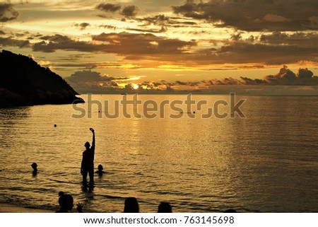 Sunset on the beach at Sunset beach ,Lipe island southern Thailand.