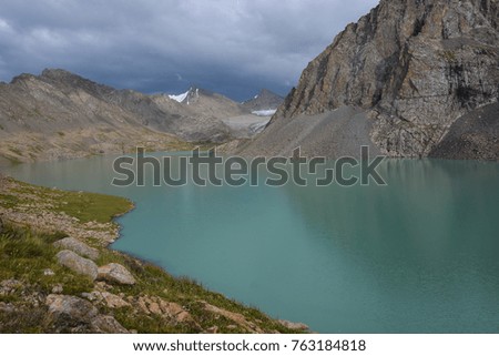 Wonderful mountain landscape (lake, highland, peak), beauty world  
Ala-Kul lake in Terskey Alatoo mountains, Tian-Shan, Karakol, Kyrgyzstan