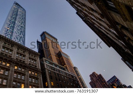 New York Skyscraper Skyline View Megacity Twilight