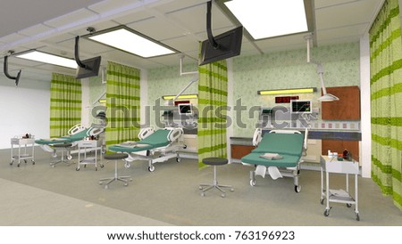 3D CG rendering of the hospital room