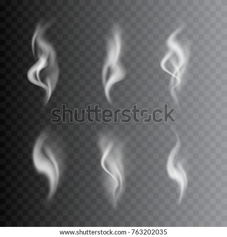 Realistic Detailed 3d Images Smoke Vapor Texture Set on Transparent Background Smoking Elements. Vector illustration of Fog Motion Effect