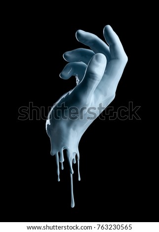 Elegant female hand on a light blue paint isolated  on a black background Royalty-Free Stock Photo #763230565