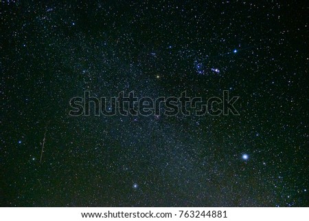 space, night sky, galaxy, sky scape and astronomy with meteor, long exposure shot with grain can be used as background