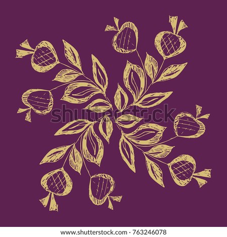 Isolated vector illustration. Decorative floral element. Folk style. Based on hand drawn sketch.