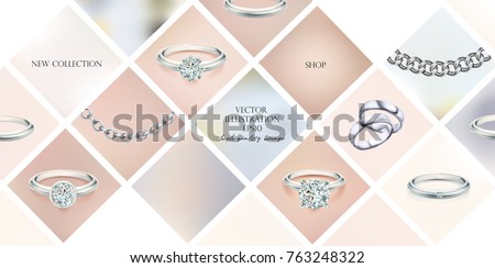 Silver necklace with diamond. Platinum chain with gem. Luxury brilliant jewelry pedant or coulomb on transparent background isolated vector illustration for ads, fluers, web site sale elements design Royalty-Free Stock Photo #763248322
