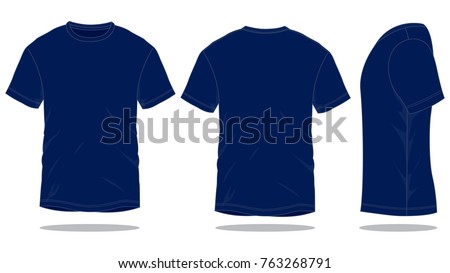 Blank Navy Blue Short Sleeve T-Shirt Templateon on White Background.
Front, Back and Side View, Vector File