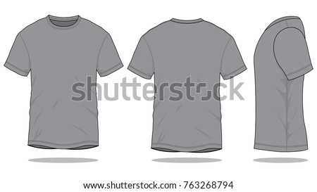 Blank Gray Short Sleeve T-Shirt Templateon on White Background.
Front, Back and Side View, Vector File