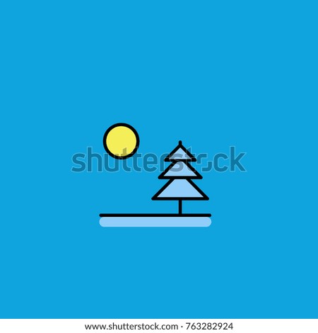Simple snowy tree with sun scenery vector illustration