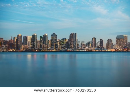 Colorful Skyline of San Diego California at Dusk. United States of America. 