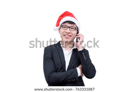Business man has talking and laughing with Christmas festival themes isolated on white background.